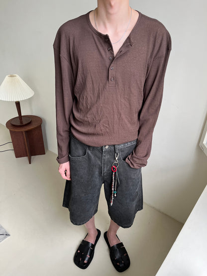 Linen Knit Henley Neck Tee