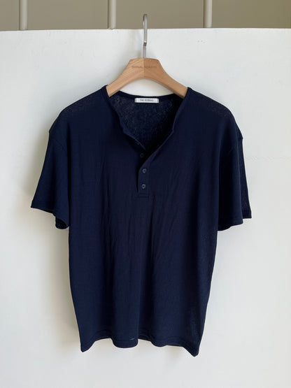 Linen Knit Henley Neck Half Tee