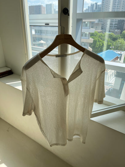 Linen Knit Henley Neck Half Tee