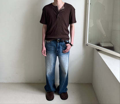 Linen Knit Henley Neck Half Tee