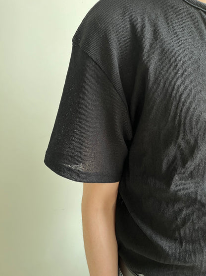 Linen Knit Henley Neck Half Tee