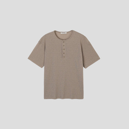 Linen Knit Henley Neck Half Tee