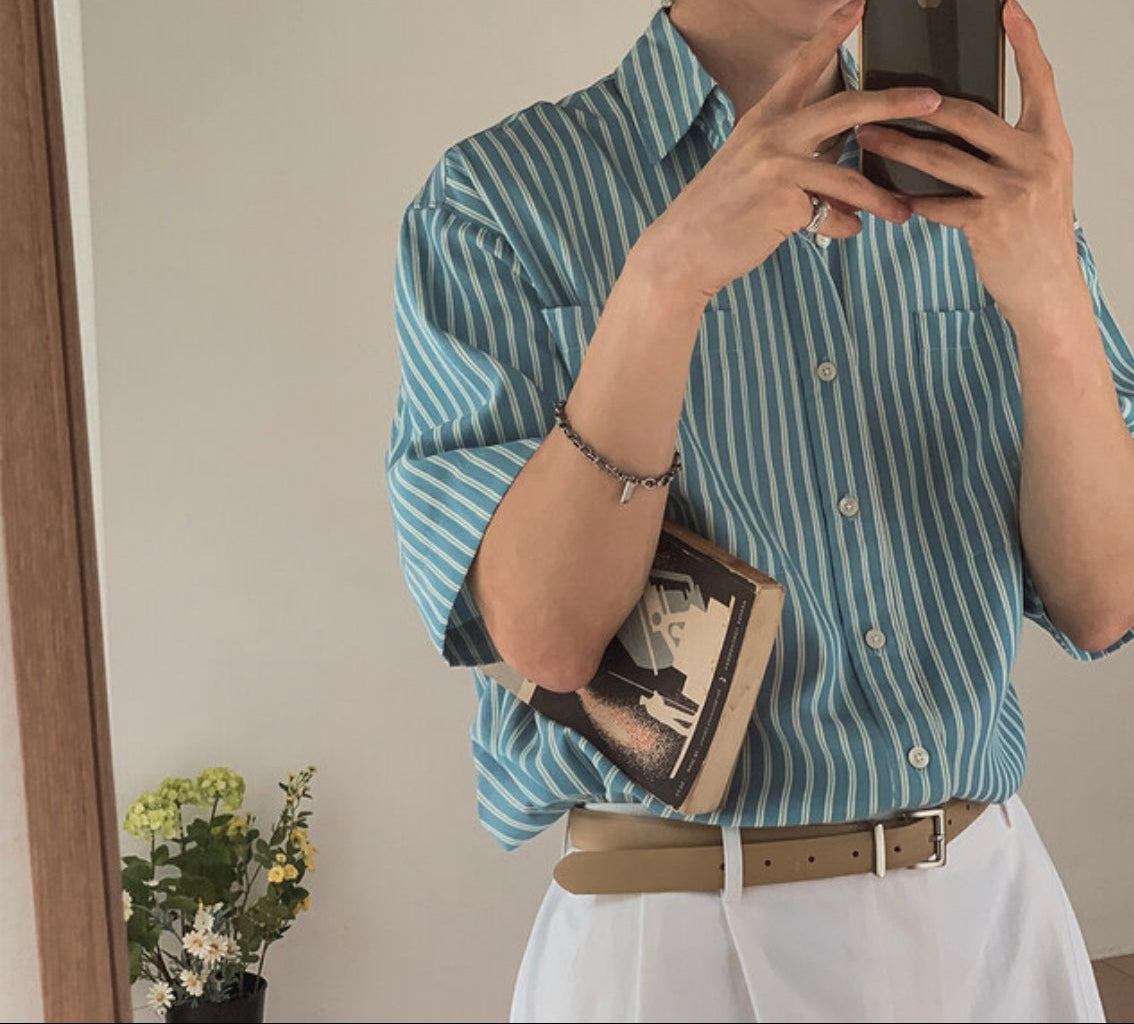 Rest Stripe Box Crop Shirt