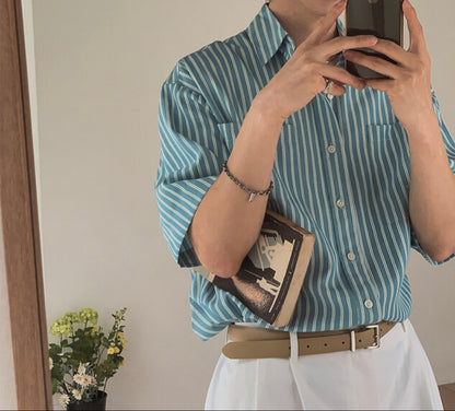 Rest Stripe Box Crop Shirt