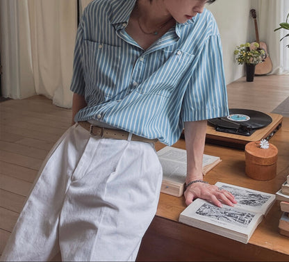 Rest Stripe Box Crop Shirt