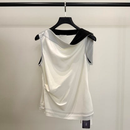 Draped Contrast Sleeveless Top