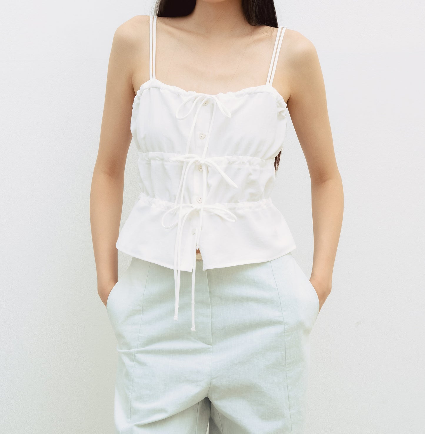 Ribbon Shirring Camisole Top