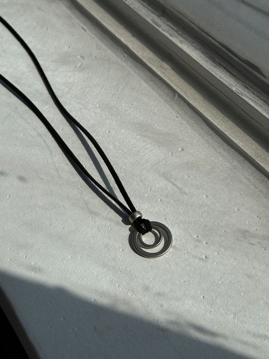 Double Ring Leather Necklace
