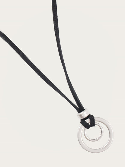 Double Ring Leather Necklace