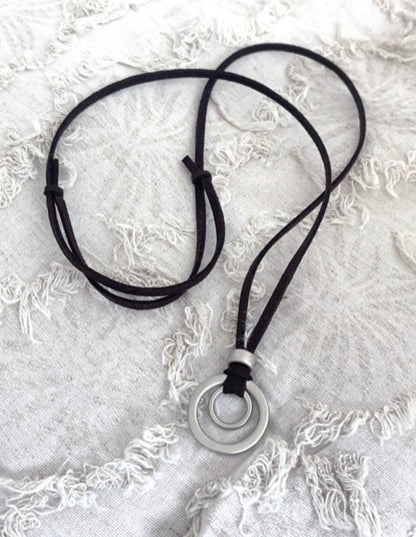 Double Ring Leather Necklace