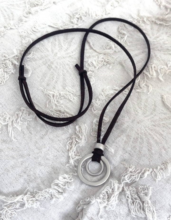 Double Ring Leather Necklace