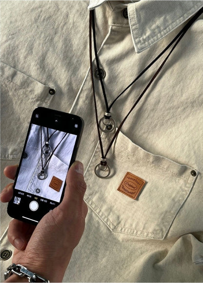 Double Ring Leather Necklace