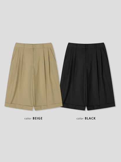 Two-Tuck Wide Half Slacks