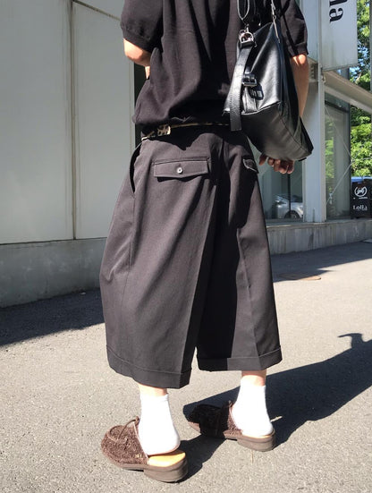 Two-Tuck Wide Half Slacks
