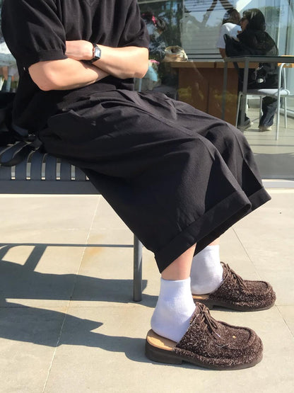 Two-Tuck Wide Half Slacks