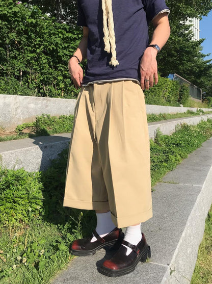 Two-Tuck Wide Half Slacks