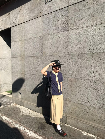 Two-Tuck Wide Half Slacks