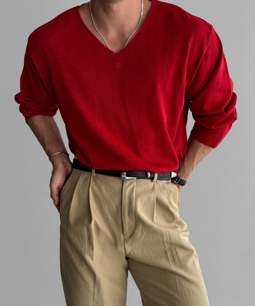 Slick V-Neck Linen Knit