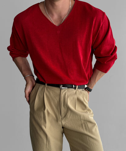 Slick V-Neck Linen Knit