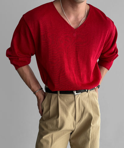 Slick V-Neck Linen Knit