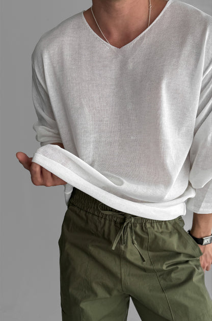 Slick V-Neck Linen Knit