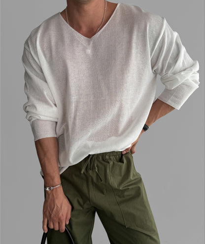 Slick V-Neck Linen Knit