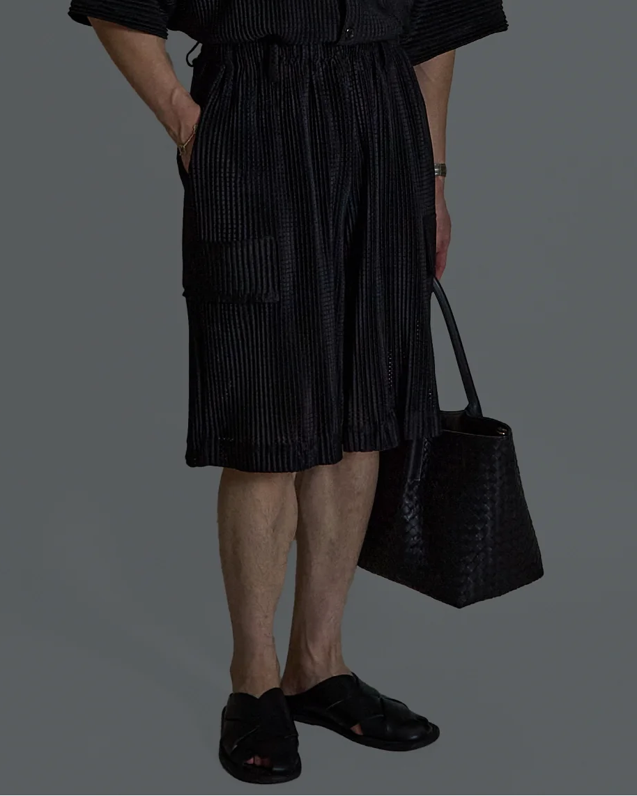 Mesh Pleats Half Pants