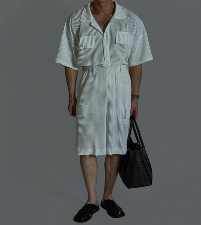 Mesh Pleated Half Pants