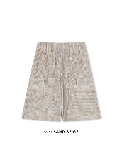 Mesh Pleated Half Pants