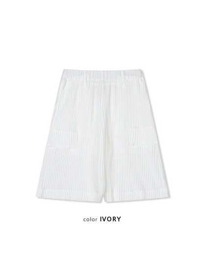 Mesh Pleated Half Pants