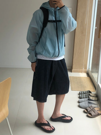 Ribbed Linen Bermuda Denim Shorts