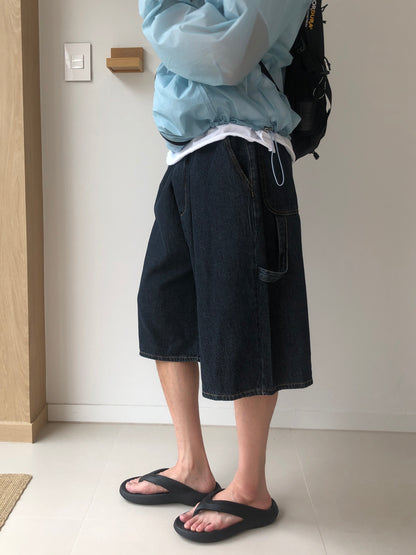 Ribbed Linen Bermuda Denim Shorts