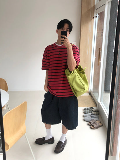 Ribbed Linen Bermuda Denim Shorts