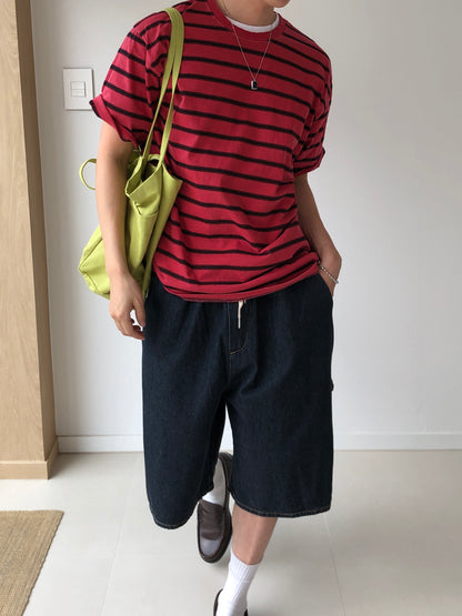 Ribbed Linen Bermuda Denim Shorts
