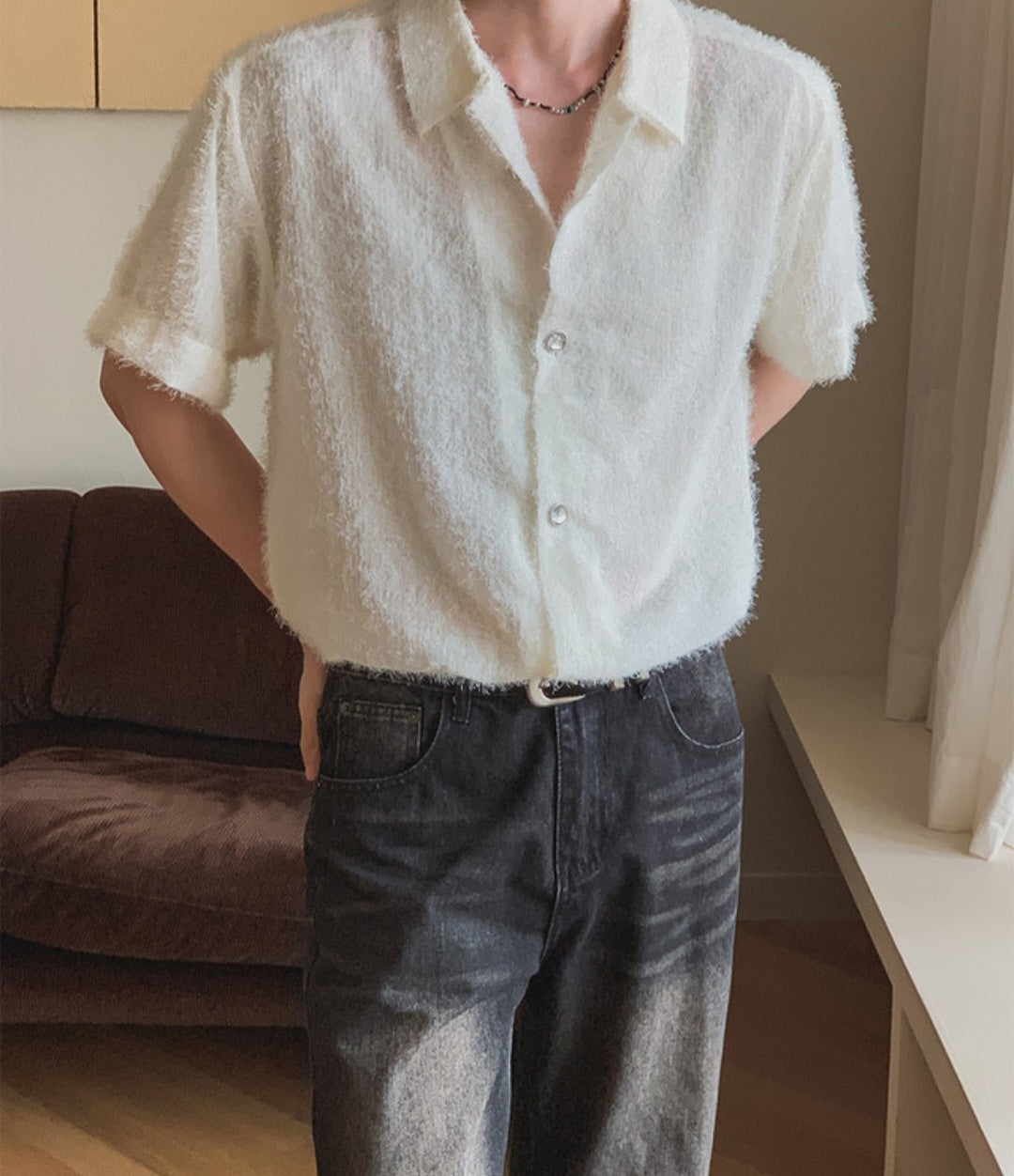 Pigment-Washed Nylon Shirt Jacket