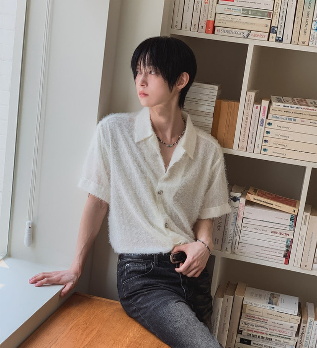 Pigment-Washed Nylon Shirt Jacket