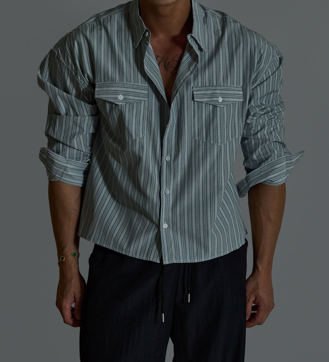Pigment-Washed Nylon Shirt Jacket