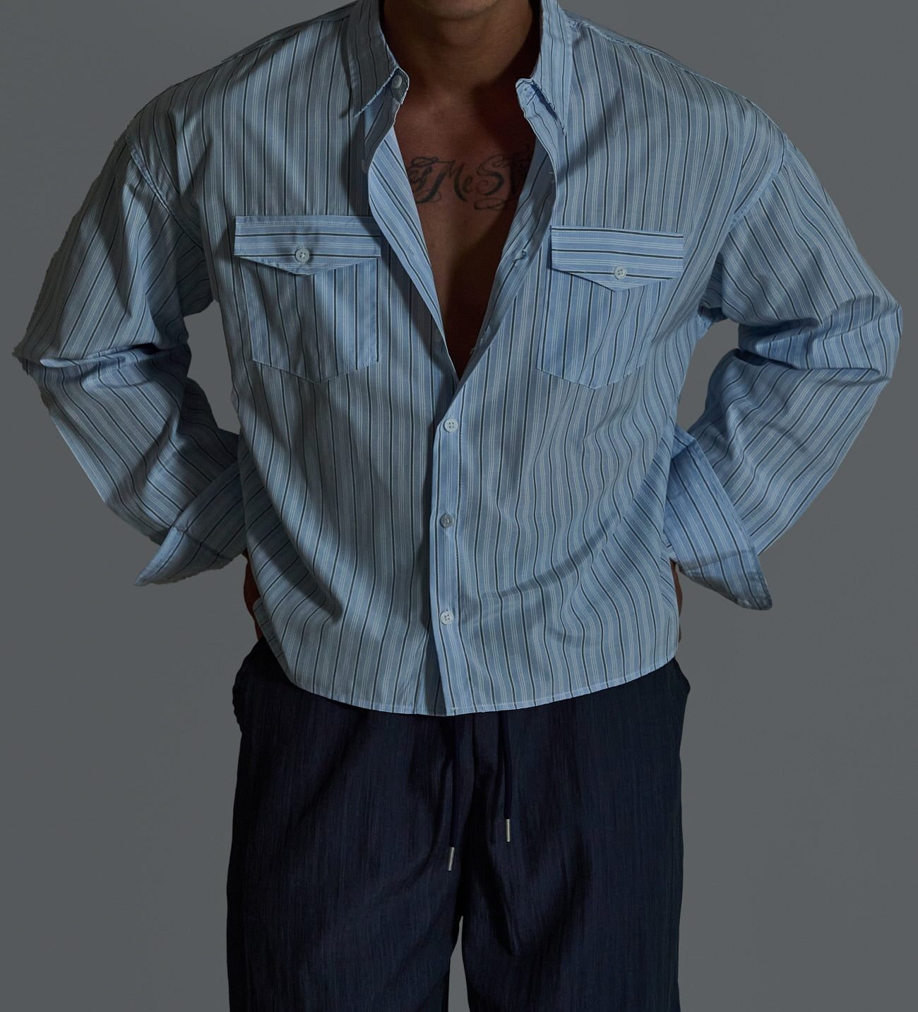 Pigment-Washed Nylon Shirt Jacket