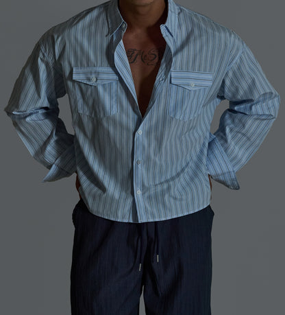 Pigment-Washed Nylon Shirt Jacket