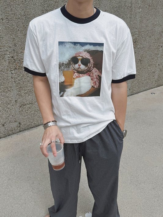 Cat Graphic Ringer T-Shirt