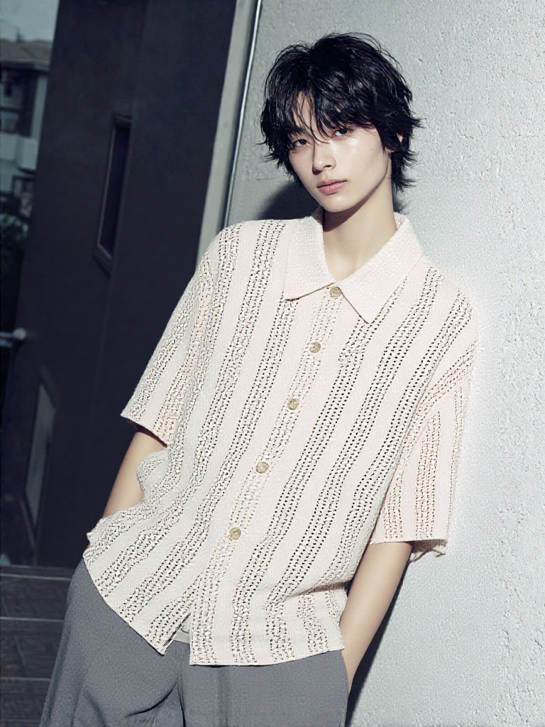 Openwork Knit Half Shirt