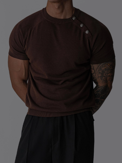 Shoulder Button Rib Knit T-Shirt