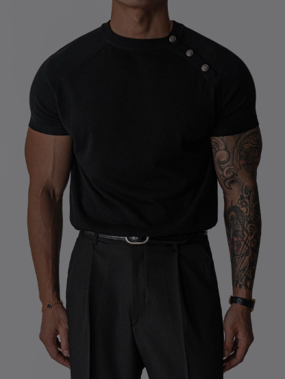 Shoulder Button Rib Knit T-Shirt