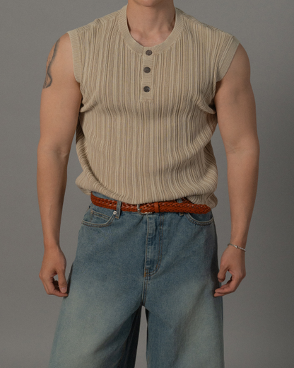 Ribbed Henley Knit Tank