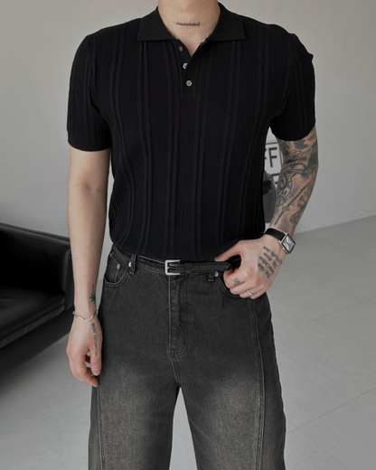 Vertical Rib Knit Polo