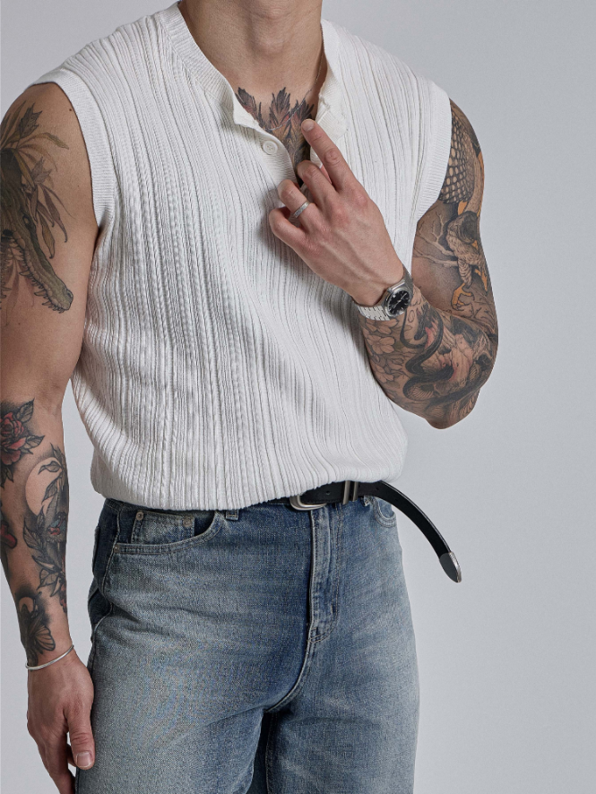 Vintage Rib Henley Sleeveless Knit