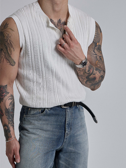 Vintage Rib Henley Sleeveless Knit