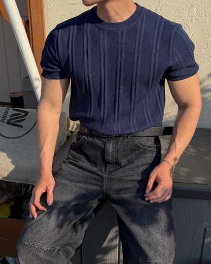 Vertical Rib Knit T-Shirt