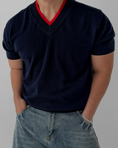 Layered V-Neck Knit Tee