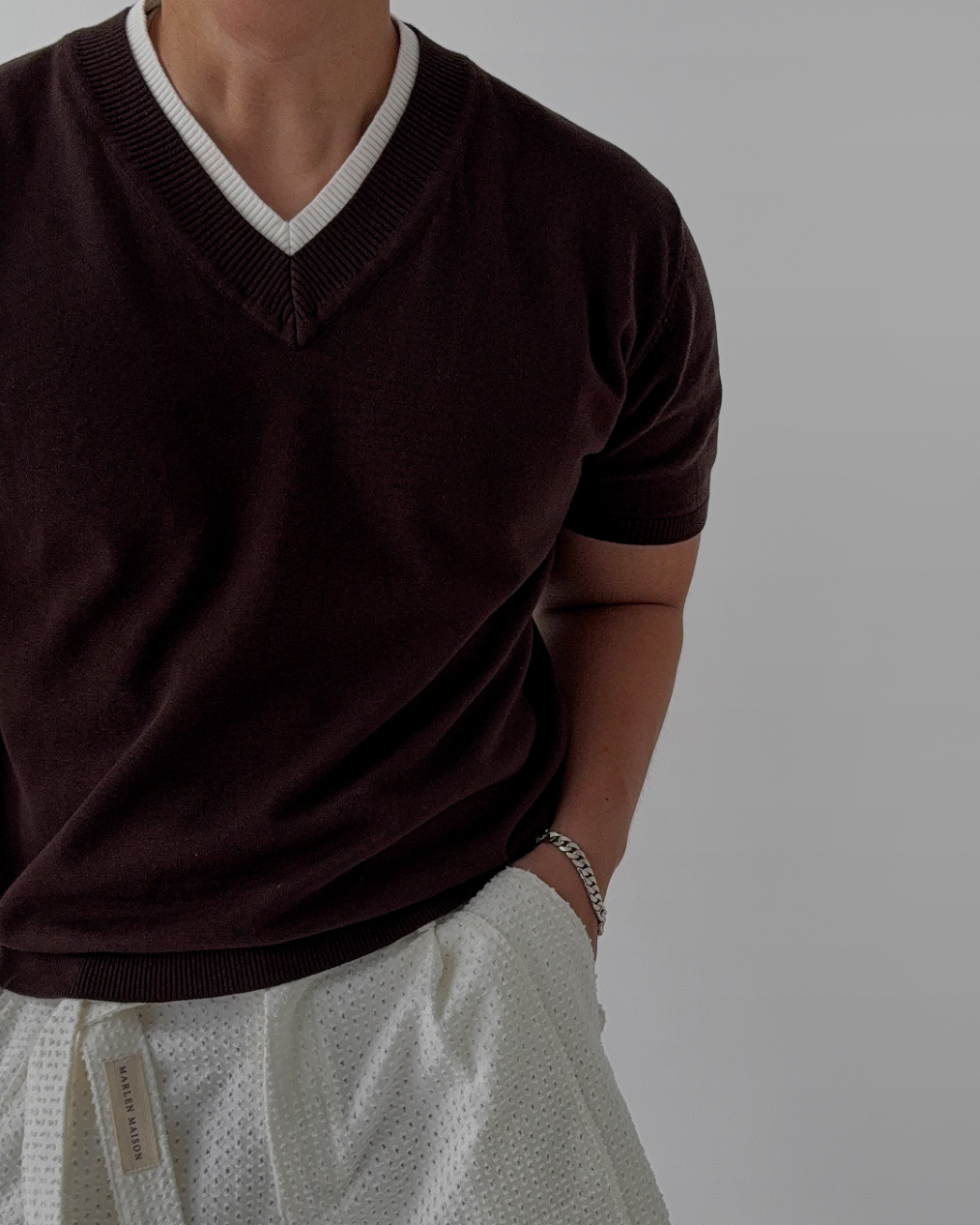 Layered V-Neck Knit Tee